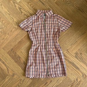 The Ragged Priest pink plaid mini dress with zipper